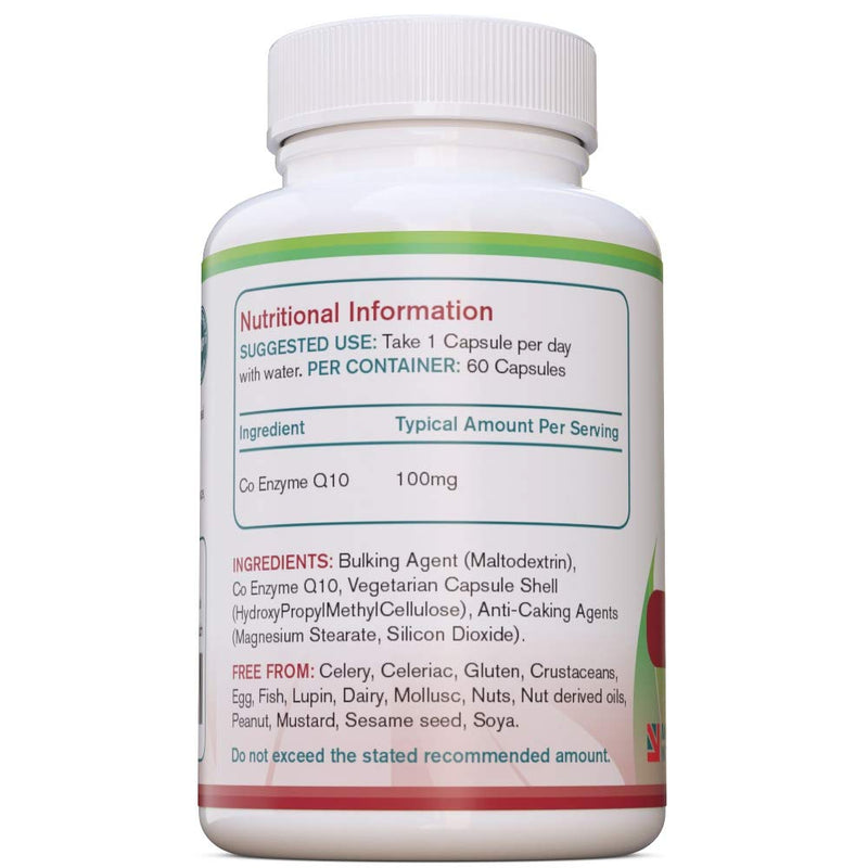 CoEnzyme Q10 Capsules | Daily High Strength COQ10 Supplement |100mg 60 Capsules (2 Months' Supply) Premium Q10 Supplement | Support for Cardiovascular Health and Immune System | UK Made - BeesActive Australia