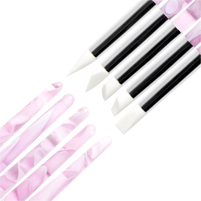 BQAN 5Pcs Nail Art Silicone Pens Acrylic Handle Gel Nail Art Carving Drawing Brushes - BeesActive Australia