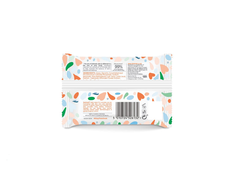 Femfresh Intimate Wipes - Flushable & Biodegradable Disposable Feminine Hygiene Vaginal Cloths w. Calendula & Aloe Vera Extracts - Soothing, pH Balanced, Hypoallergenic, 25 Count (Pack of 1) 25 Count (Pack of 1) Single - BeesActive Australia