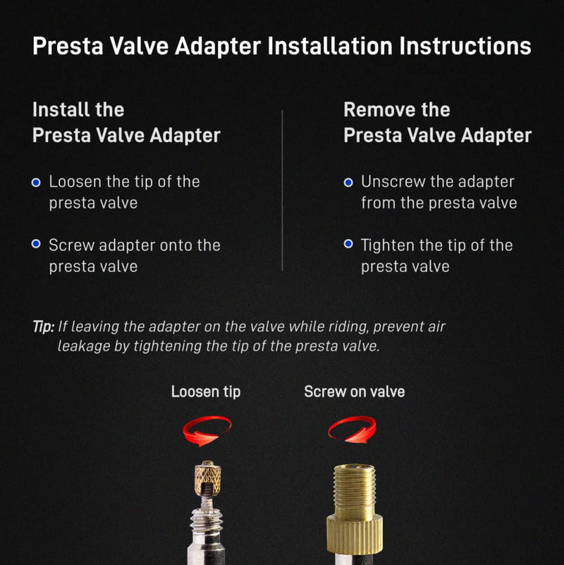 Bike Bits Presta Valve Adapter - Convert Presta to Schrader - French/UK to US - Inflate Tire Using Standard Pump or Air Compressor Black - BeesActive Australia
