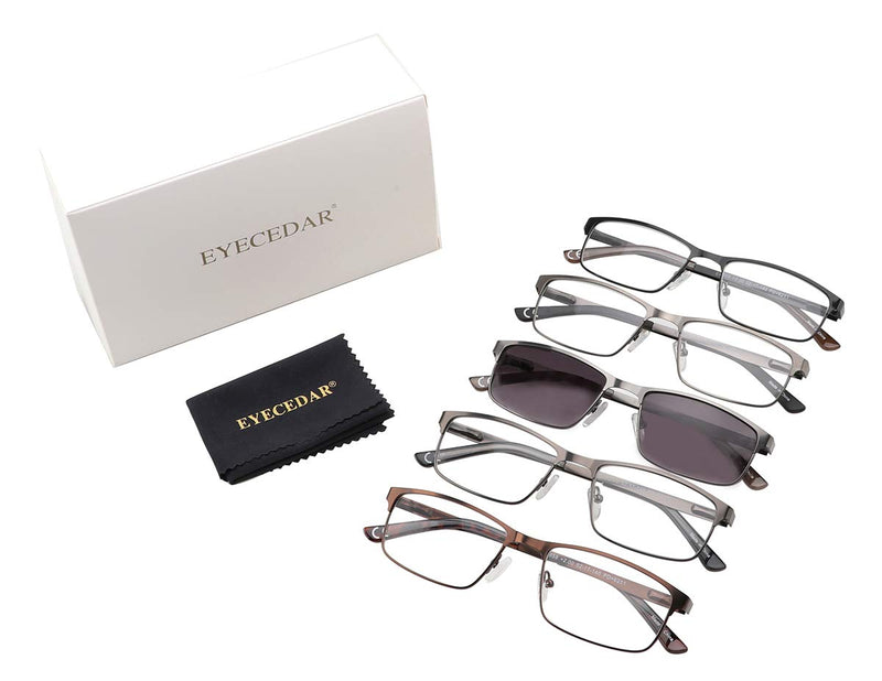 Amcedar 5-Pack Reading Glasses Men Metal Frame Rectangle Style Stainless Steel Material Spring Hinges Include Sun Readers 2.00 5 Pairs Mix 2.0 x - BeesActive Australia