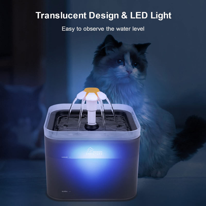 Fantasy Cat Water Fountain, 67oz/2L Automatic Cat Drinking Fountain, Pet Water Fountain with LED Light and Filter for Cats and Small Dogs Grey - BeesActive Australia