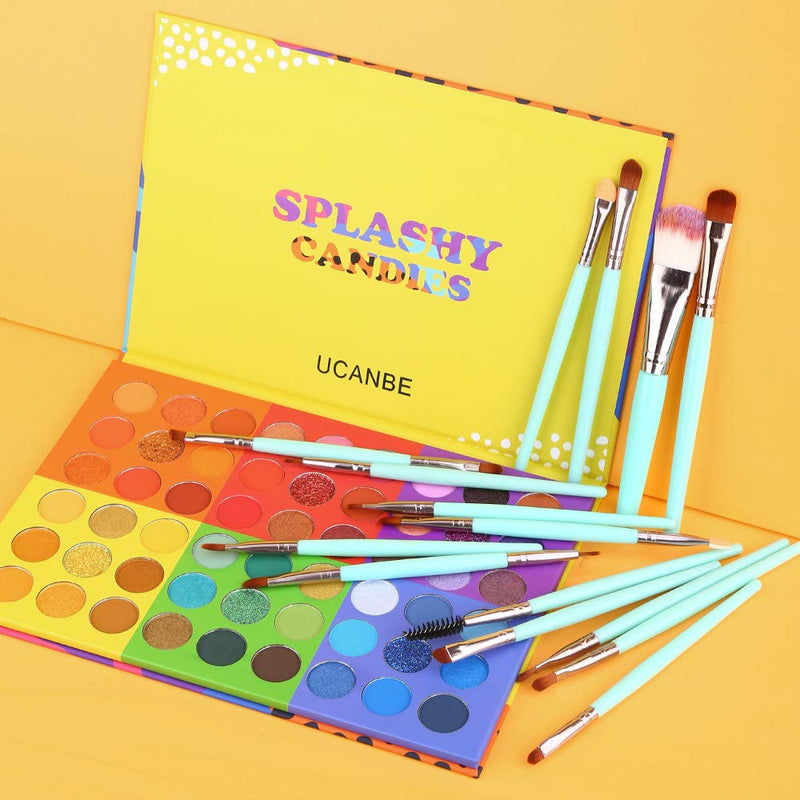 UCANBE Splashy Candies Eyeshadow Palette + 15 PCS Eye Brushes Makeup Set, Professional 54 Color Matte Shimmer Glitter Eye Shadow Pallet Highly Pigmented Waterproof Long Lasting Make up Pallete - BeesActive Australia