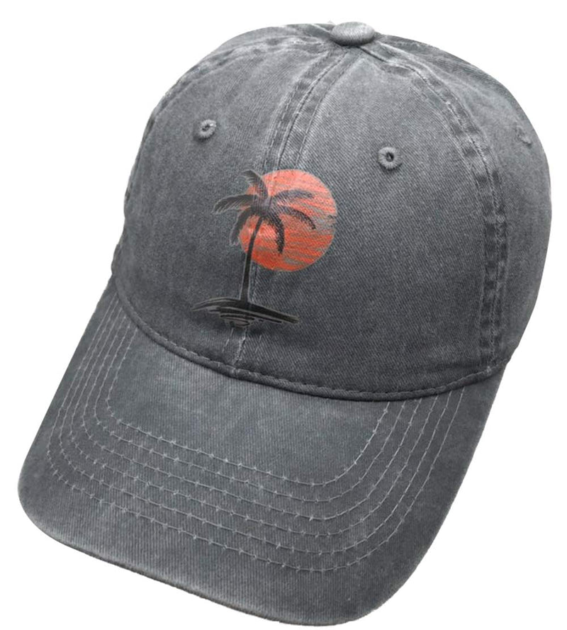 Kamaple Palm Tree Baseball Caps Summer Aloha Beaches Outdoor Adjustable Denim Dad Hat Palm Tree Sunset Grey One Size - BeesActive Australia