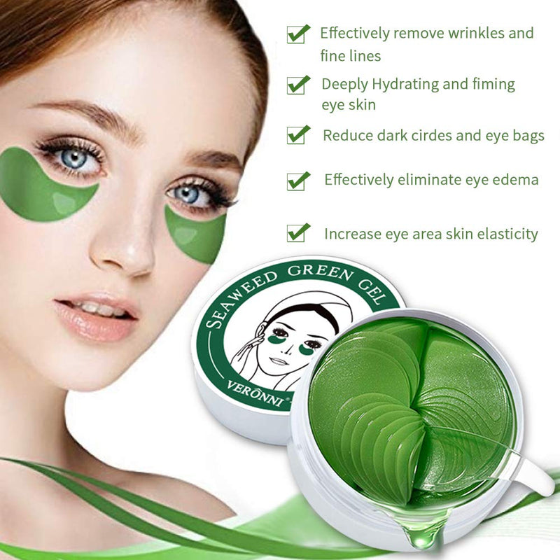 Under Eye Patches Seaweed Collagen Hydrating Eye Gel Pads Eye Bags Anti-Aging Treatment Under Eye Mask for Fine Lines, Eye Bags Lightening Dark Circles, Anti-Wrinkle & Puffiness 30 Pairs VERONNI Green -1 Box - BeesActive Australia