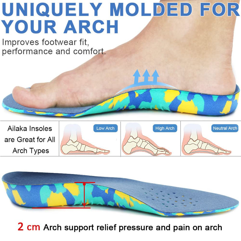 Ailaka Kids Orthotic Cushioning Arch Support Shoe Insoles, Children EVA Foam Inserts for Flat Feet, Plantar Fasciitis 2.5/4 UK - BeesActive Australia