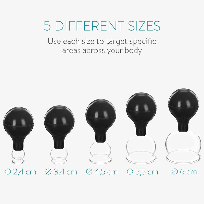 Navaris Cupping Massage Set - Set of 5X Glass Vacuum Suction Cups for Massaging Face, Legs, Arms, Back, Stomach, Body - Suction Cup Massage - Black - BeesActive Australia