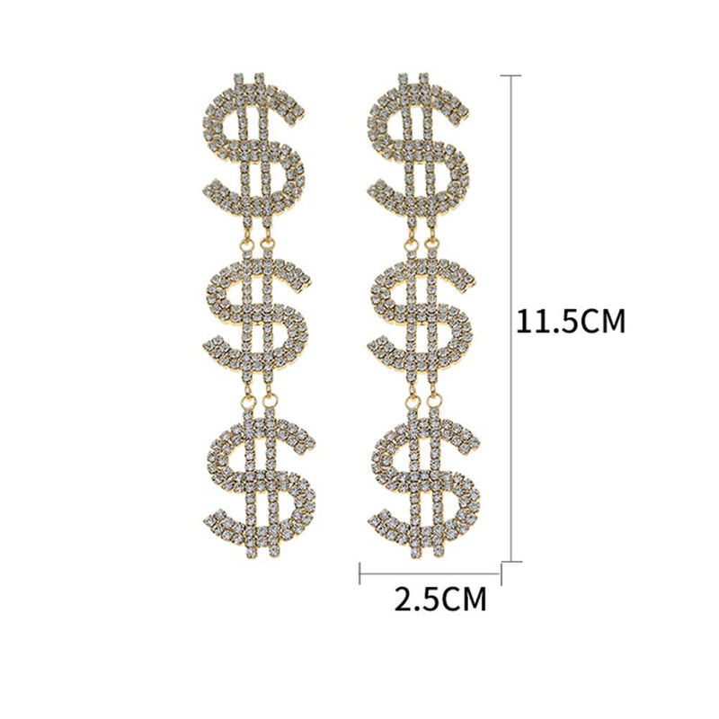 Xerling Bling Dollar Money Sign Dangle Earrings for Women Long Drop Hoop Iced Out Earrings Full Rhinestones Jewelry Statement Stud Earrings - BeesActive Australia