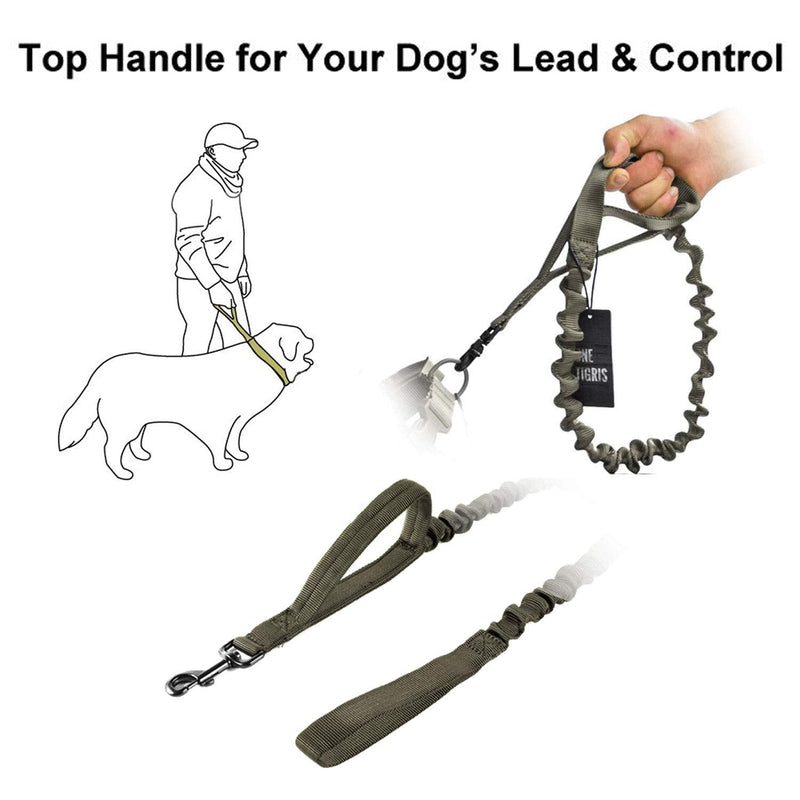 OneTigris Tactical Dog Training Leash Bungee Leash with 2 Control Handle Quick Release Nylon Leads Rope Green - BeesActive Australia