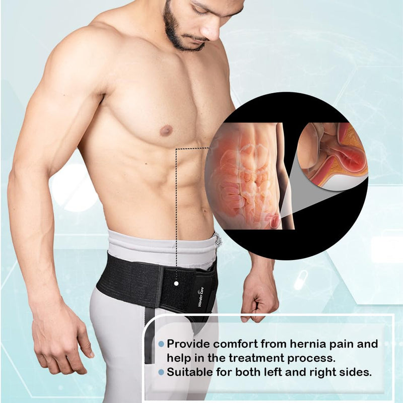 Wonder Care - Black Inguinal Hernia Support Truss for Single Inguinal or Sports Hernia with one Removable Compression Pads & Adjustable Groin Straps Surgery & Injury Recover (Left L-36-39 inches) L(36"40") Single-left - BeesActive Australia