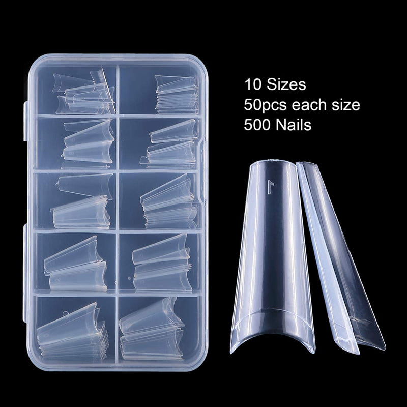 False Arylic Coffin Ballerina Nail Tips for Nail Salon and DIY Nail Art - 10 sizes 500pcs with box (Clear) Clear - BeesActive Australia