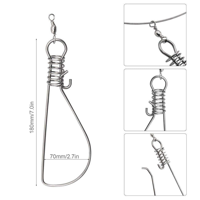 [AUSTRALIA] - Hunter's Tail Fish Stringer, Wade Fishing Stringer Clip Heavy Duty Large Stainless Steel Fish Lock Cable 10 Snaps 