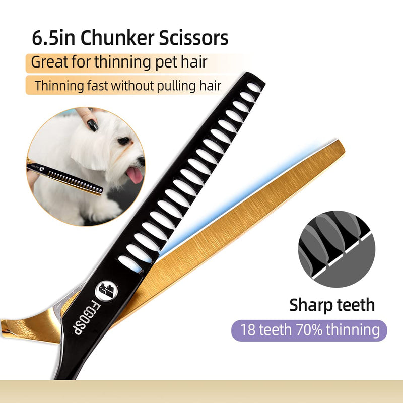 FOGOSP Dog Thinning Shears for Grooming Black and Gold Two-Color Chunking Scissors 6.5" Pet Quick Chunker Texturizing Shears for Home Right Handed(Black&Gold,Chunker) Chunker Thinning - BeesActive Australia