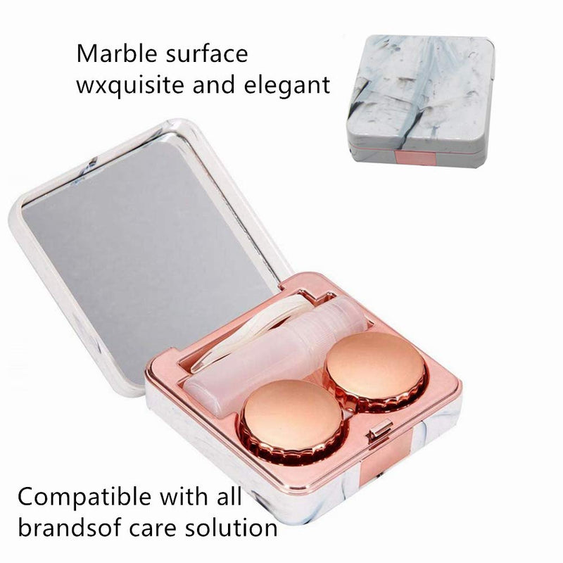 1 Pc Marble Contact Lens Case Travel Contact Lens Case Mini Box Beauty Box Companion Box Portable Invisible Mirror Box(Marble Series Rose Gold) - BeesActive Australia
