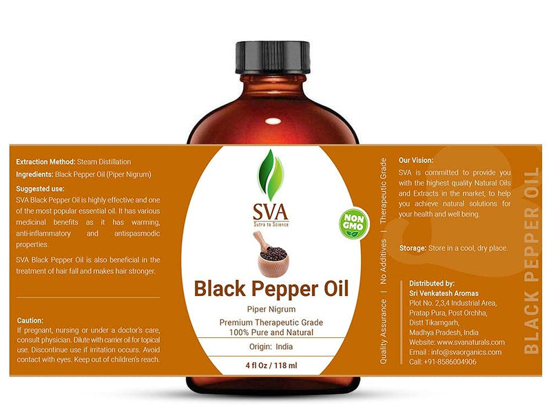 SVA Black Pepper Essential Oil118 ml (4 Oz) with Dropper 100% Pure Natural Undiluted Premium Therapeutic Grade Oil - BeesActive Australia