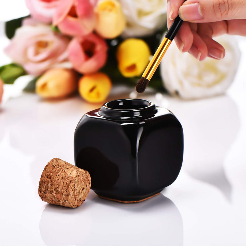 2 Pieces Porcelain Material Dappen Dish with Soft Wooden Cap Porcelain Dappen Cup Acrylic Liquid Powder Container Holder for Nail Art Tools, Black and White - BeesActive Australia