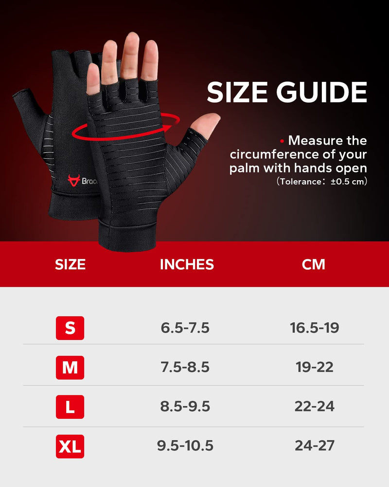 BraceBull Arthritis Gloves (2 Count), Copper Infused Fingerless Compression Gloves for Hand Pain, Carpal Tunnel, RSI, Rheumatoid, Tendonitis, and Relieve Muscle Pain for Women & Men (M, Black) Medium - BeesActive Australia