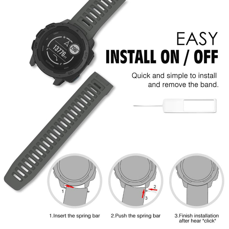 MoKo Watch Band Compatible with Garmin Instinct Sports GPS Smart Watch, Soft Silicone Adjustable Replacement Strap Fit Garmin Instinct/Instinct Tide/Instinct Tactical - Graphit Gray - BeesActive Australia