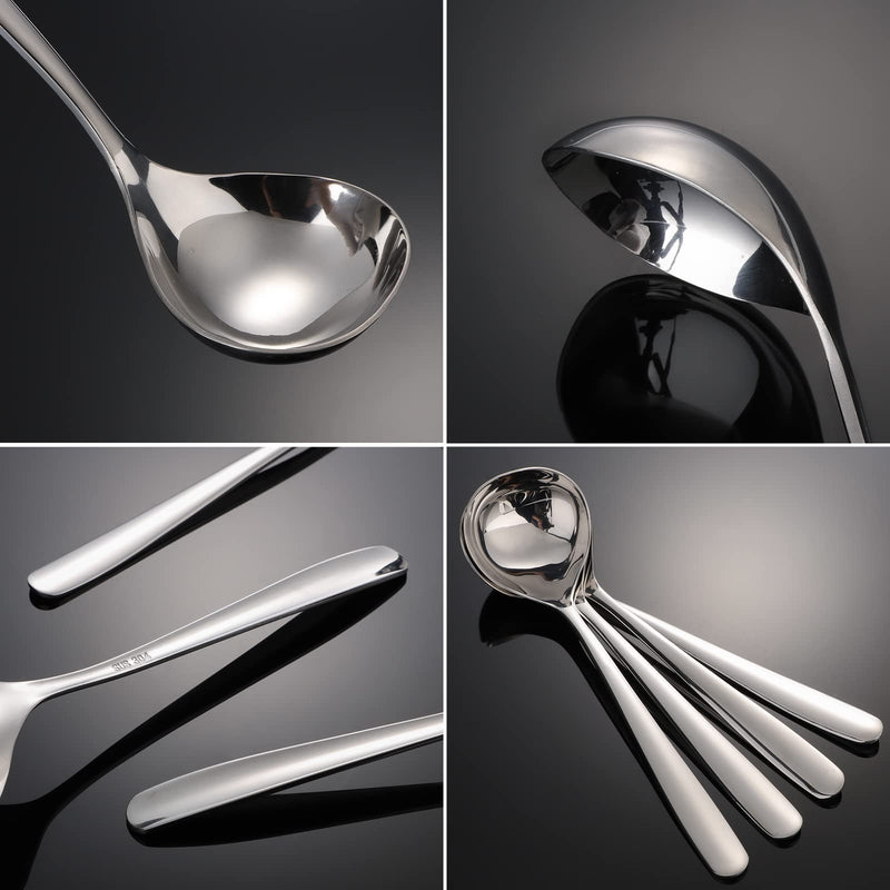 Soup Spoons Stainless Steel Ramen Spoon Set of 4 Heavy Duty Big Spoon Mirror Polished Asian Soup Spoons (Short Handle) Short Handle - BeesActive Australia