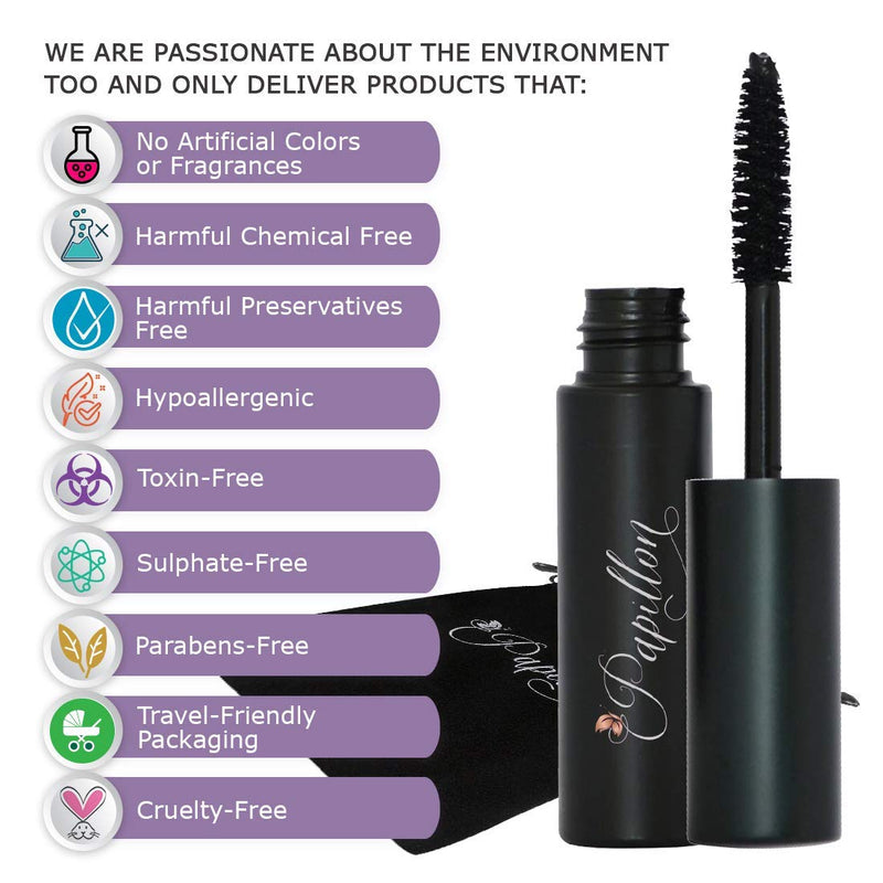 Aphrodite Natural Mascara and Eyelash Curler by Papillon - 100% Natural & 85% Organic - Hypoallergenic for Sensitive Eyes - Enriched with Rosemary, Chamomile, Sunflower & Grapeseed Oils' (Mascara) - BeesActive Australia