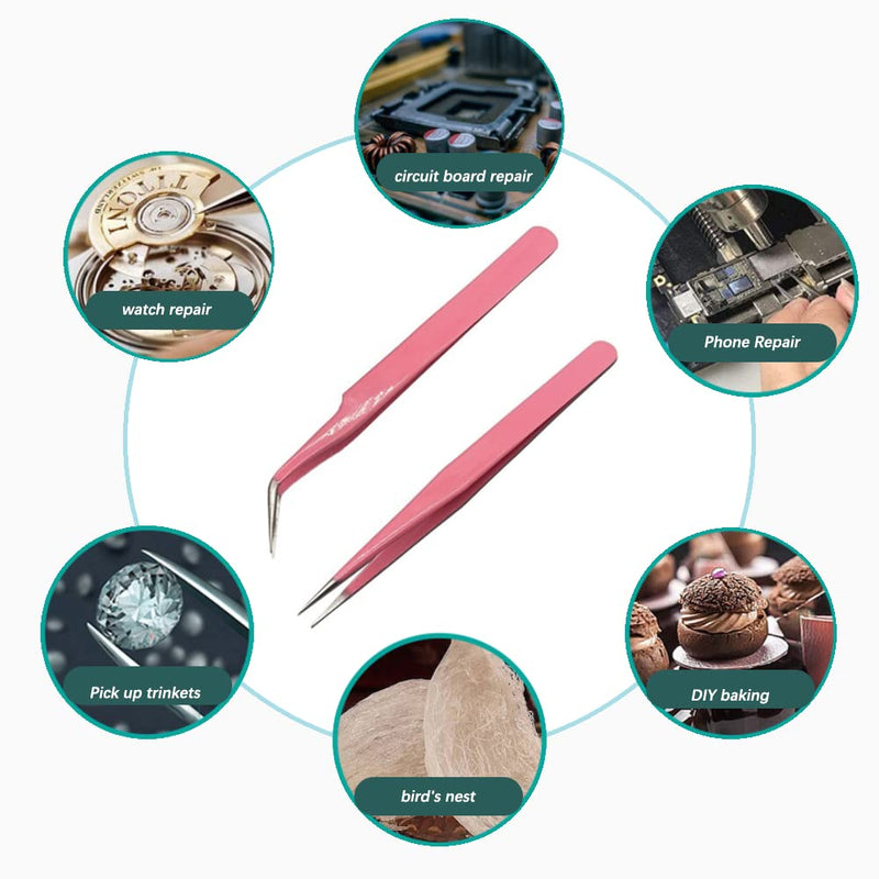 2 Pcs Eyelash Extension Tweezers, Nail Art Tweezers, Stainless Steel Straight and Curve Tip Tweezers, for Eyelash Extensions - BeesActive Australia