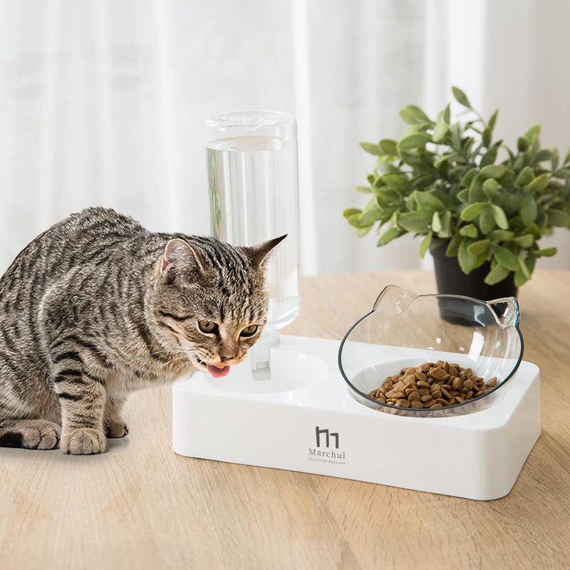 Marchul Tilted Cat Food Bowl Set, Raised Cat Bowls for Food and Water, Food Feeding Dishes for Cats and Puppies double with mat - BeesActive Australia