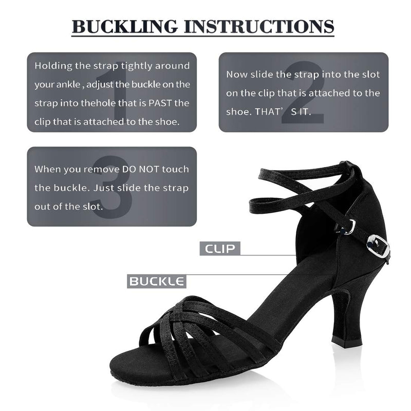 iCKER Women's Professional Latin Dance Shoes Satin Salsa Ballroom Wedding Dancing Shoes 2.4'' Heel 5.5 Black - BeesActive Australia