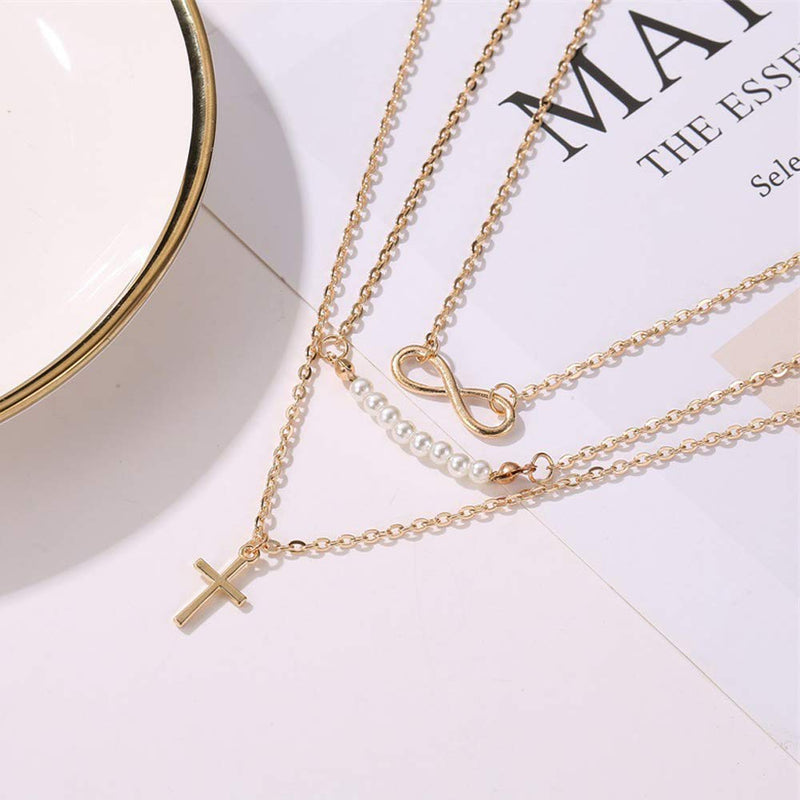 Missgrace Fashion Layered Necklace Dainty Cross Pendant Necklaces Jewelry for Women and Girls - BeesActive Australia