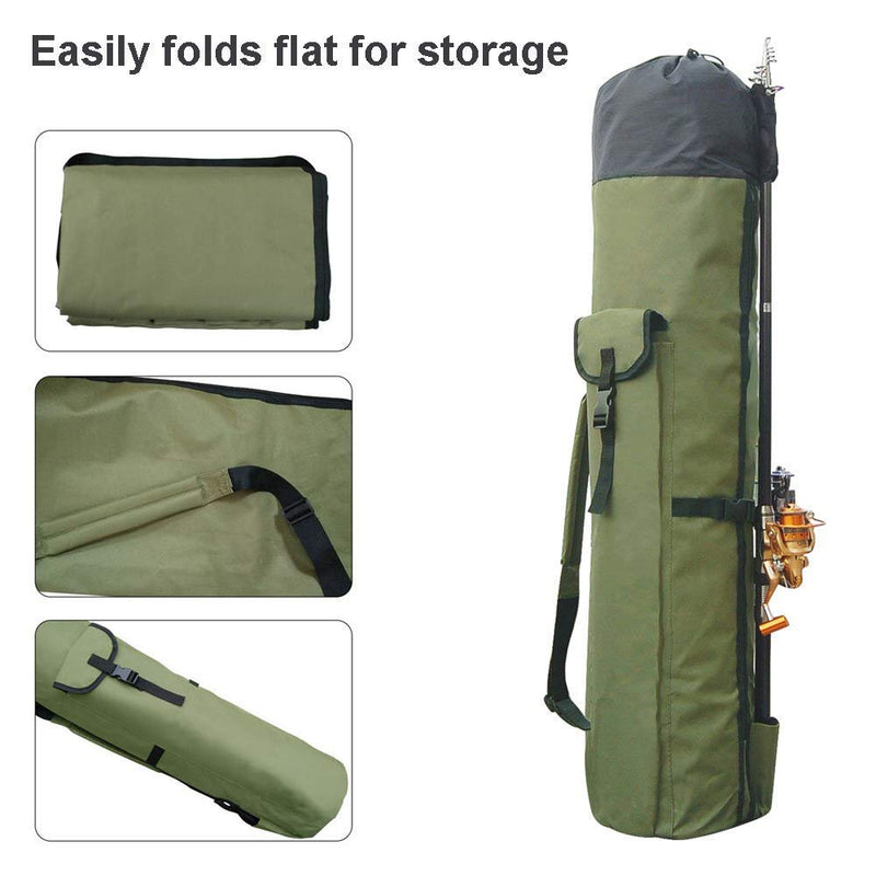 [AUSTRALIA] - Allnice Durable Canvas Fishing Rod & Reel Organizer Bag Travel Carry Case Bag- Holds 5 Poles & Tackle Khaki Green 