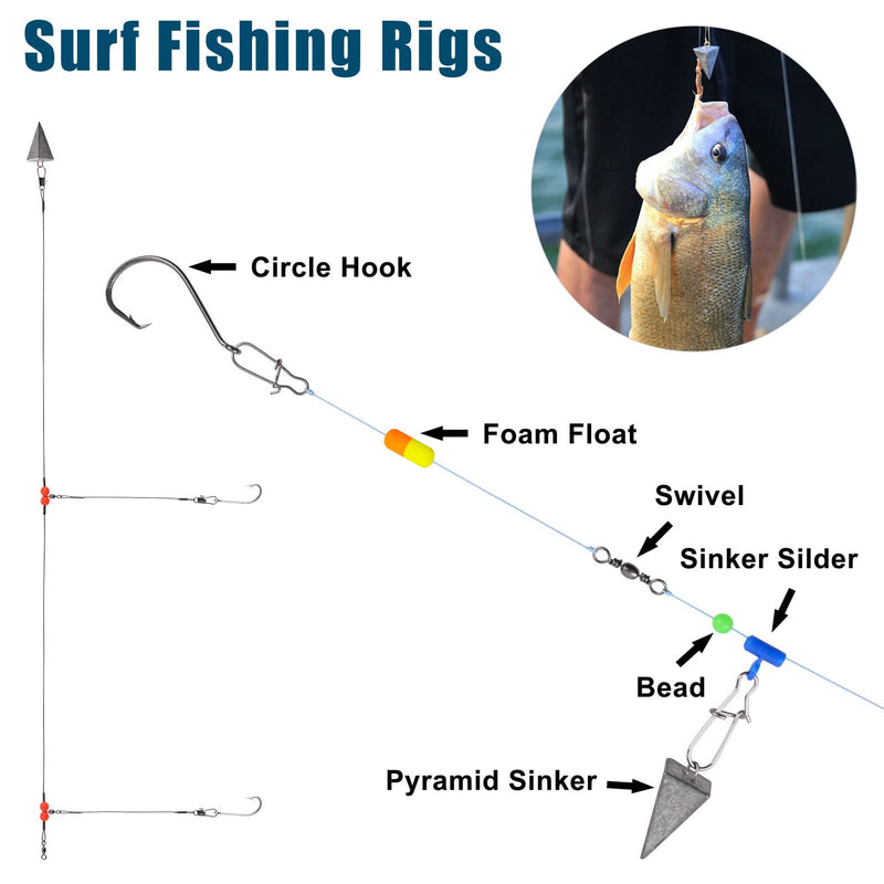 Surf Fishing Tackle Kit Ocean Saltwater Fishing Lures Surf Fishing Gear Fish Finder Rigs Pompano Rig Pyramid Sinker Weight Fishing Hooks Swivels Various Accessories - BeesActive Australia