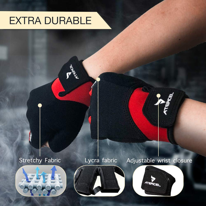 Atercel Workout Gloves for Men and Women, Exercise Gloves for Weight Lifting, Cycling, Gym, Training, Breathable and Snug fit Red Small - BeesActive Australia