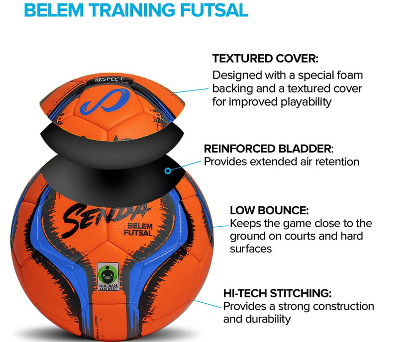 Senda Belem Training Futsal Ball, Fair Trade Certified Orange/Blue/Grey/Black Size 4 (Ages 13 & Up) - BeesActive Australia