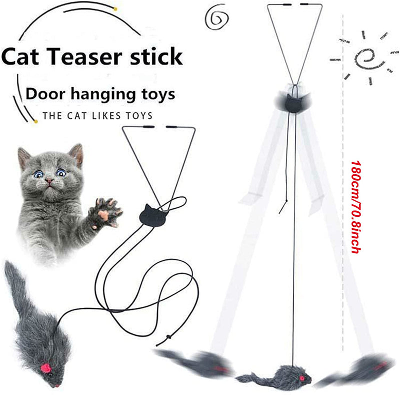 Cat Toy Rope Mouse Play Supplies, Hanging Retractable Cat Catching Mouse Toy, Funny Door Hanging Bouncing Mouse Retractable Plush Mice Cat Interactive Toy Black - BeesActive Australia