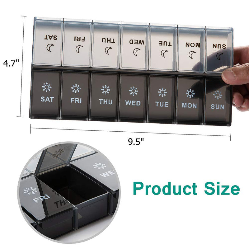 Daily Pill Boxes 7 Day 2 Times a Day, Weekly Pill Organiser am pm, Large Medicine Storage Box 14 Compartments, Tablet case for Vitamin Medication, Pill Dispenser dosset Box for Fish Oil & Supplement Black-white - BeesActive Australia