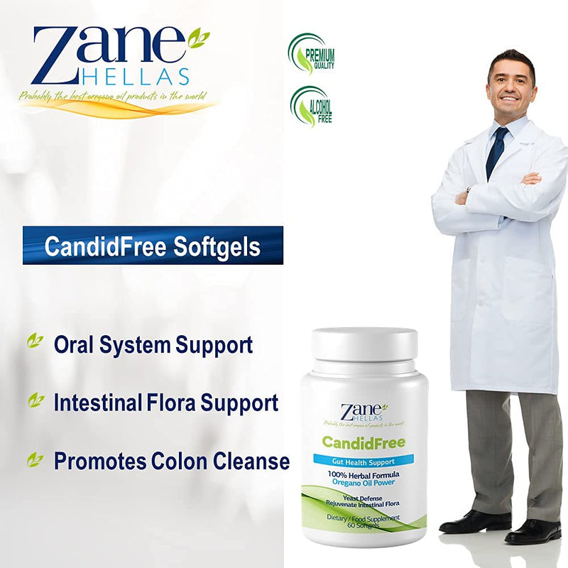 Zane Hellas Candidfree Softgels. Oregano Oil Power. Candida Support. Gut Health Support. Colon Health Support. Intestinal Flora Support. 100% Herbal Solution. 120 Softgels. Pack of 2. - BeesActive Australia