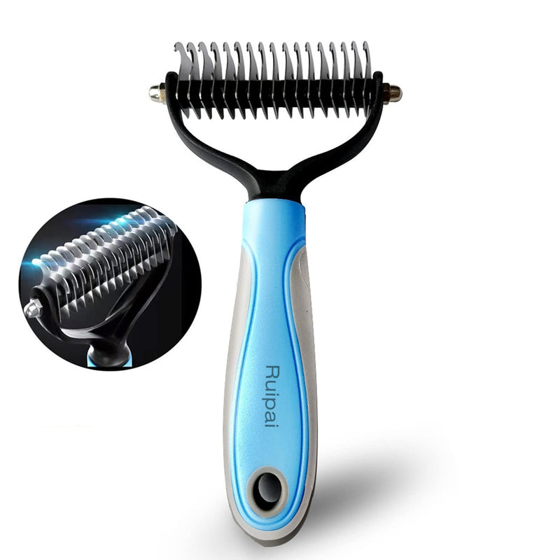 Ruipai undercoat rake for dogs -Pet Grooming Brush, for shedding is used to remove the hair pads and tangles of dogs and cats, large hair removal base , Blue ，double-sided professional -Detangler Comb - BeesActive Australia