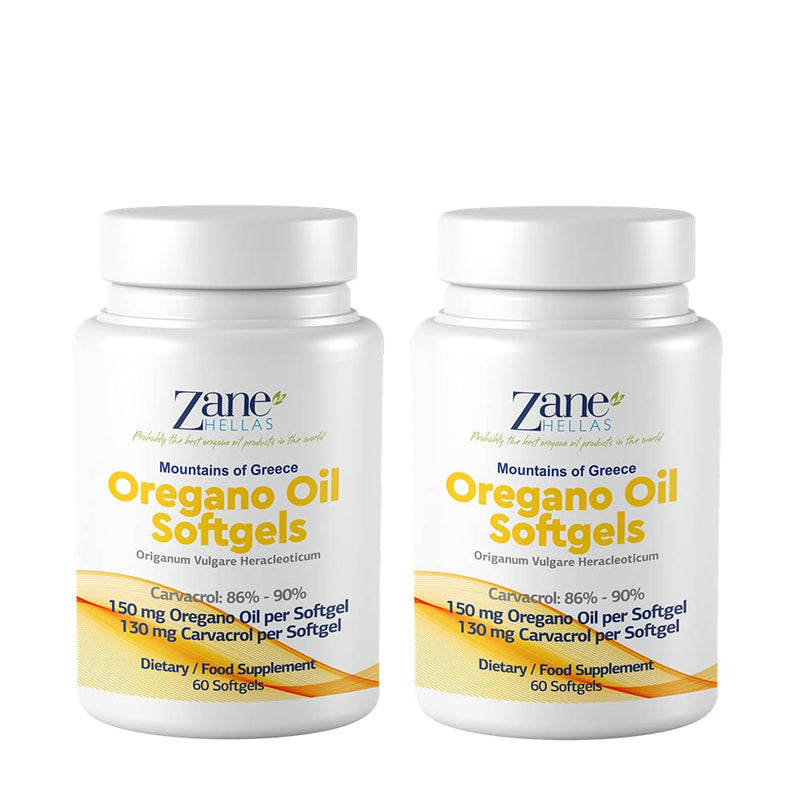 130 mg Carvacrol - 150 mg Oregano Oil per Softgel. World Highest Concentration Oregano Oil Capsule. Zane Hellas Oregano Oil. Softgel Contains 30% Greek Essential Oil of Oregano. 120 Softgels. - BeesActive Australia