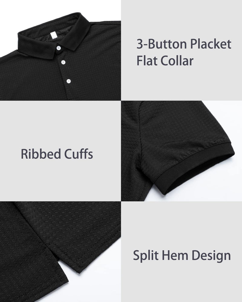 We1Fit Men's Muscle Polo Shirts Short Sleeve Quick Dry Golf Shirt Slim Fit Tennis Tshirt Black Small - BeesActive Australia