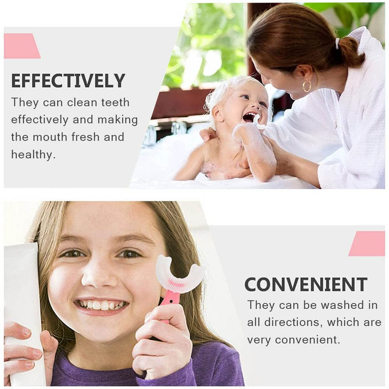 2Pcs Kids Toothbrushes,U Shaped Toothbrush 360°All-Round Cleaning Silicone Teeth Brush for Kids 2-6Years(Blue and Pink） - BeesActive Australia