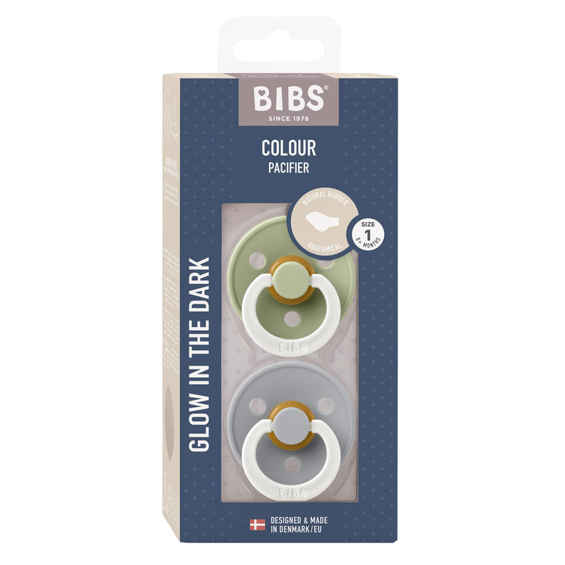 BIBS Pacifiers 0-6 Months | 2-Pack Soothers | BPA-Free Anatomical Nipple | Made in Denmark | Sage Glow/Cloud Glow Colour Pacifier - BeesActive Australia