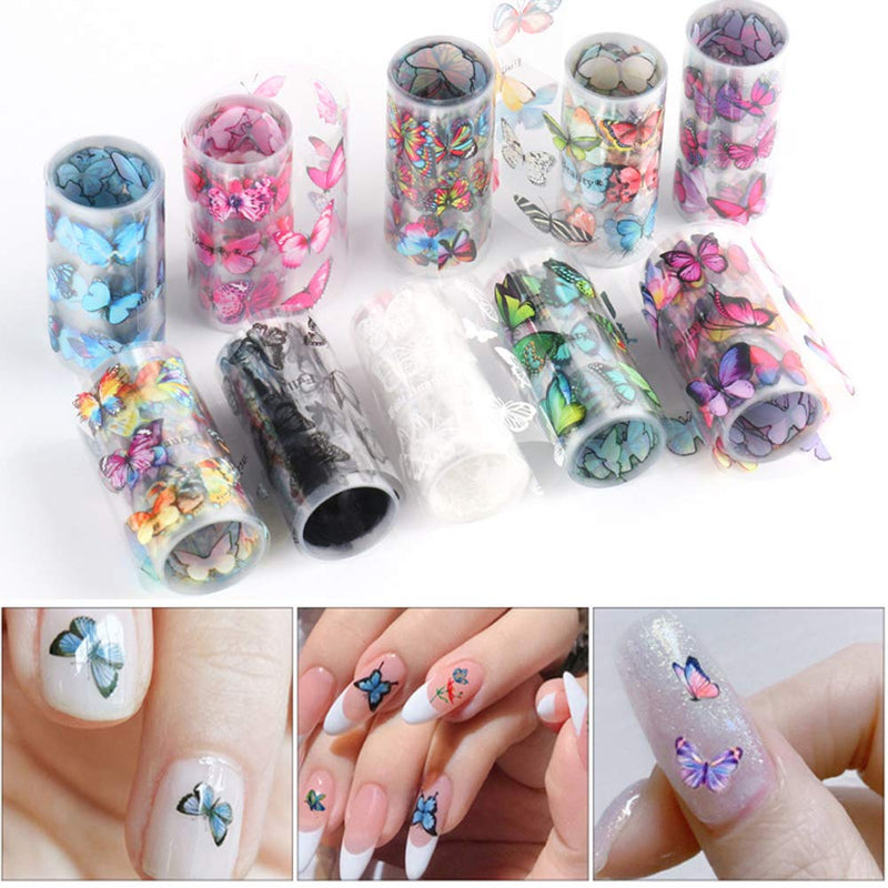 Butterfly Nail Art Foil Transfer Stickers Self Adhesive Starry Nail Sky Stickers Nail Art Supplies Set of 10 Rolls Butterflies Design Nail Decals for Women DIY Nail Art Decorations Manicure Tips - BeesActive Australia