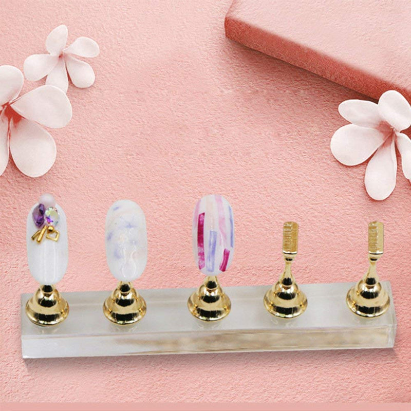DNHCLL 1 Set Acrylic Nail Display Stand Magnetic Nail Tips Practice Holder Stand Fingernail DIY Display Stands for Home and Salon False Nail Tip Manicure Tool (Gold) - BeesActive Australia