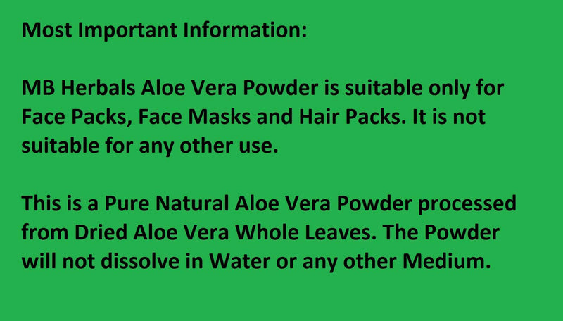 MB Herbals Aloe Vera Powder 100g | 3.5oz | 100% Pure & Organically Cultivated | Natural Skin Moisturizer | Controls Blemish Acne Pimples & Fine Lines | EXTERNAL USE ONLY - BeesActive Australia