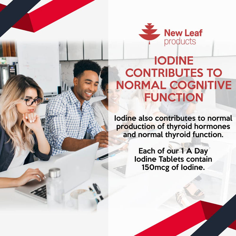 Iodine Tablets 150mcg 180 Vegan High Strength Tablets Iodine Supplements, Natural Source of Iodine from Potassium Iodide, 6 Month Supply, GMO Free, Made in UK by New Leaf 180 Count (Pack of 1) - BeesActive Australia