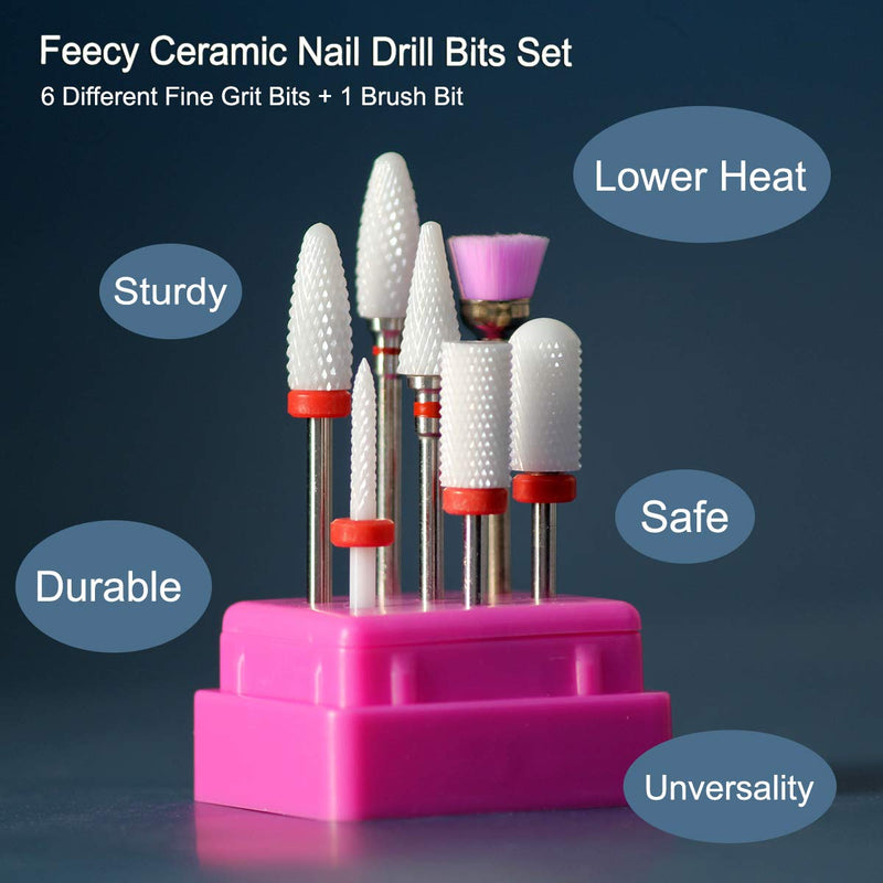 Feecy Ceramic Nail Drill Bits Set for Acrylic Nails Gel Polish Professional, 3/32 Inch Efile Nail Drill Bits Kit for Cuticle Manicure Pedicure Nail Art Tools with Holder, 7pcs S07-Ar - BeesActive Australia