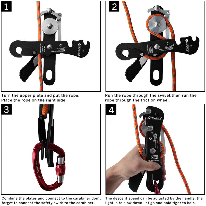 NewDoar Climbing Stop Descender Rappelling Belay for Ropes 9-12mm The Novices for Rescue & Arborist CE Certification Black - BeesActive Australia