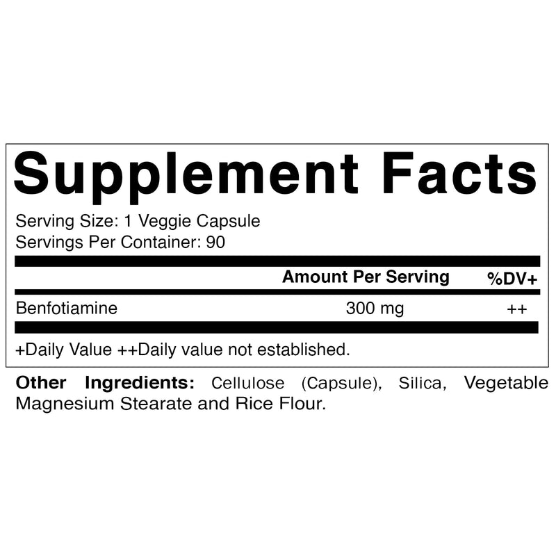 Vitamatic Benfotiamine 300 mg 90 Vegetarian Capsules - Also Called Fat Soluble Vitamin B1 - BeesActive Australia
