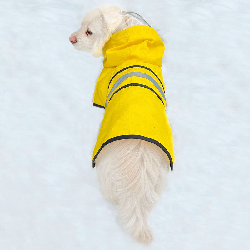 Dog Raincoat Waterproof Reflective Slicker - Lightweight Breathable Hooded Poncho Rain Coat Jacket with Adjustable Belly Strap and Leash Hole for Small Medium Large Dogs Yellow - BeesActive Australia