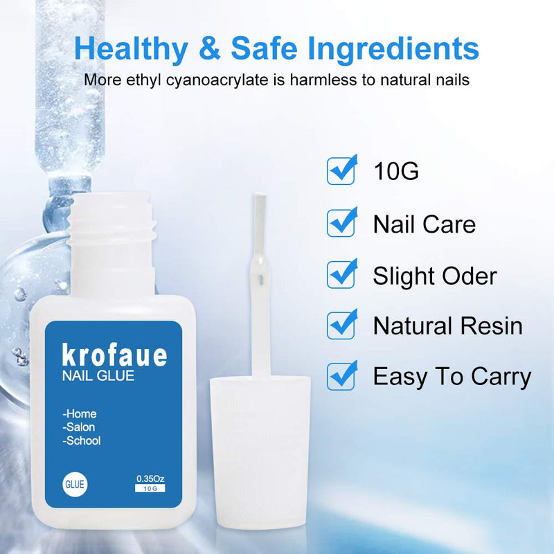 krofaue Nail Glue Nail Bond Super Strong for Acrylic Nails and Press on Nails Manicure Decoration with Brush, 0.35./ 10 g oz for Each Glue -5Pcs - BeesActive Australia