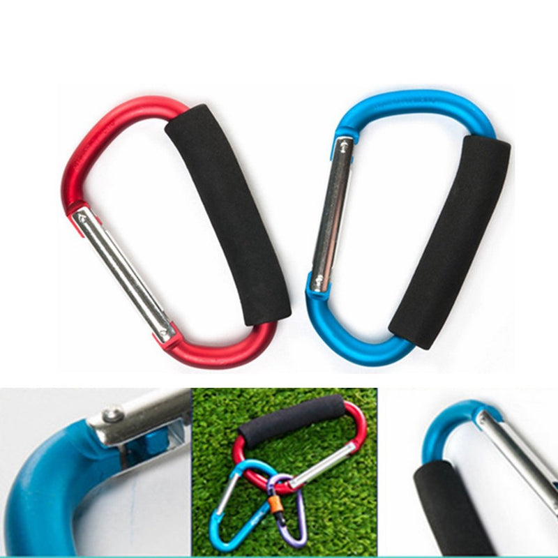 2X Carabiner Hook - 5.4" Large Aluminum D-Style Carry Handle with Sponge for Shopping Bags Handbag Tote Stroller Carrying - BeesActive Australia